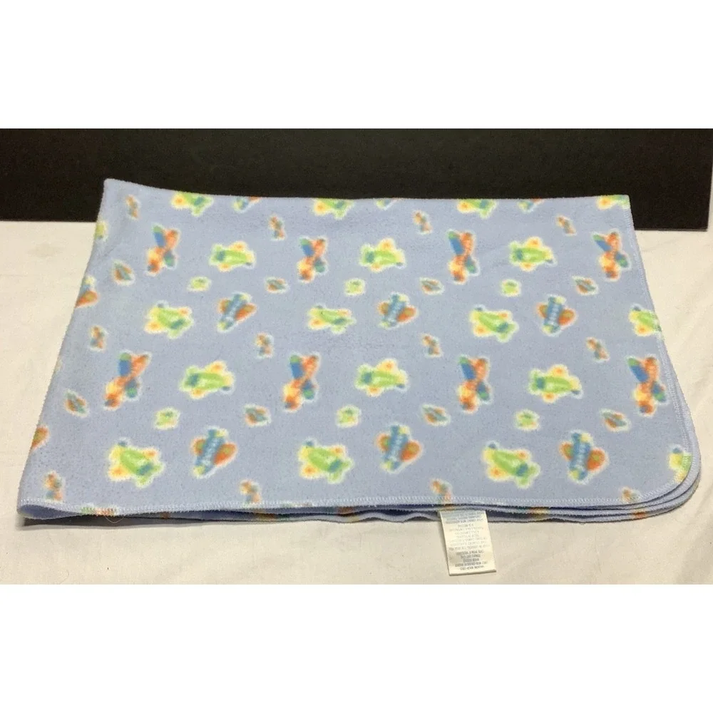 Small Wonders Blue Fleece Airplane Baby Blanket 30